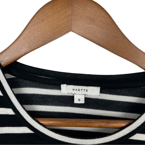 Maette Black & White Striped Soft Jersey Top with Bell Sleeves Size Small - Picture 7 of 7